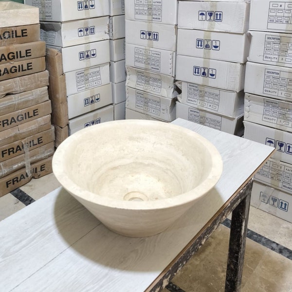 Ready to Ship, Travertine Bowl Sink, Natural Stone Sink,  Vessel Sink, Bathroom Sink, Countertop Sink, Elegant Marble Sink, Vanity Sink