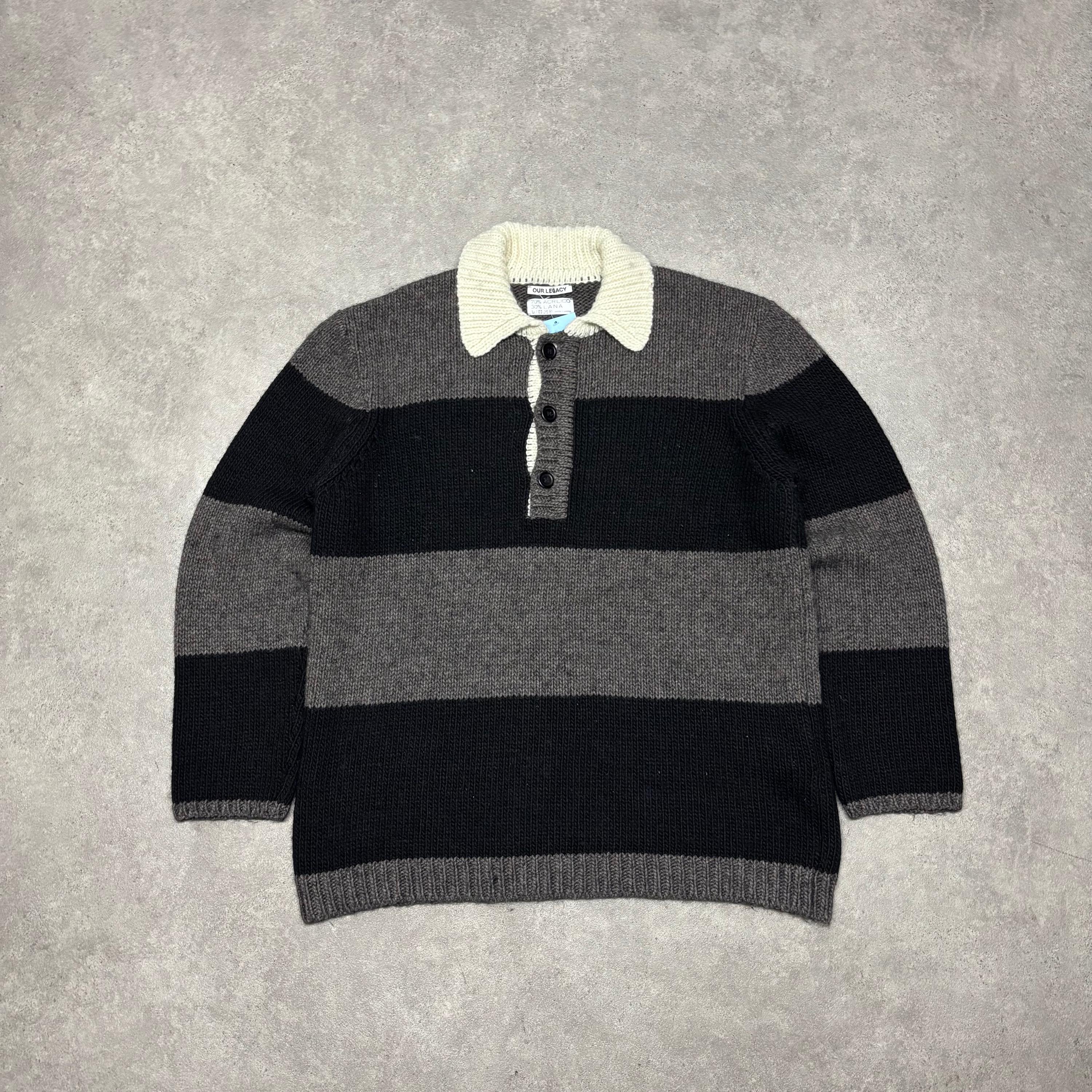 Our Legacy Grey Stripy Chunky Polo Collar Knitted Sweater (M) - Etsy