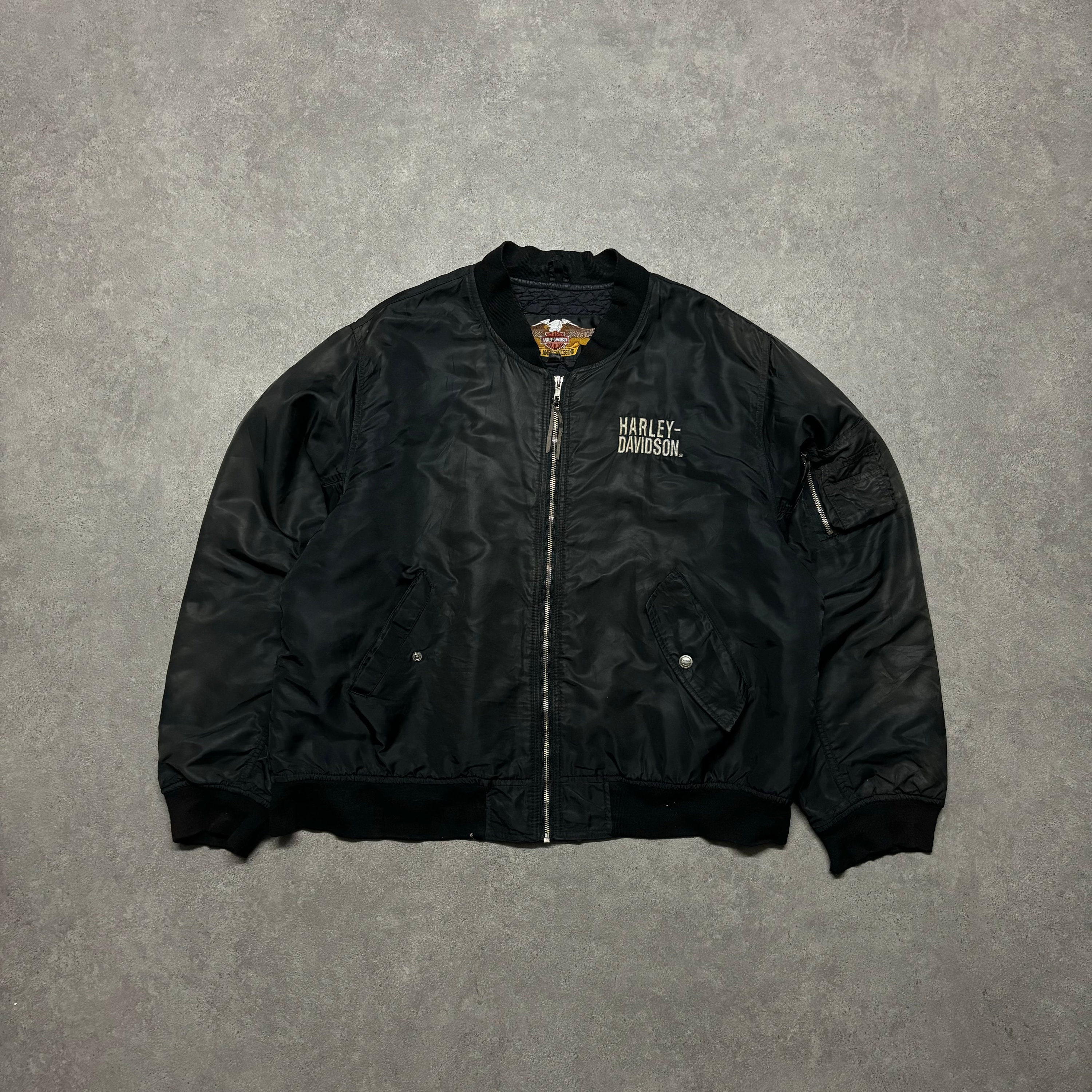 Vintage Harley Davidson Faded Black Bomber Jacket XL Etsy Canada