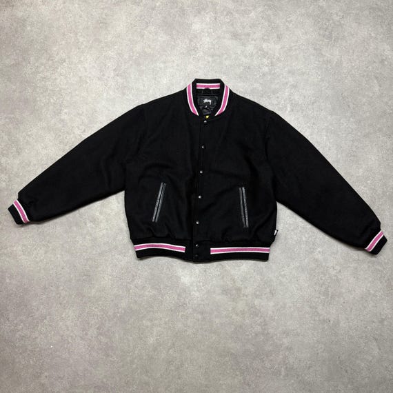 ジャケット・アウター Stussy aw22 TARK MELTON VARCITY JACKET Buy Stussy S Talk Melton Varsity Jacket 'Black' - 115665