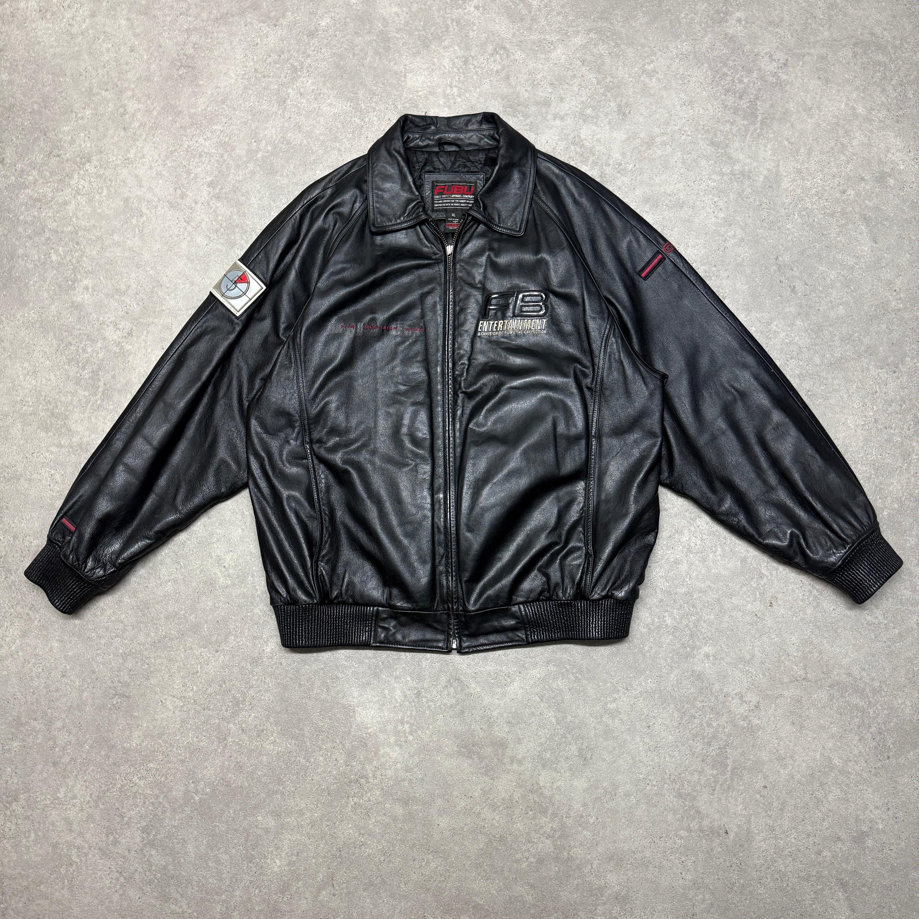 FUBU COLLEGE SATIN VARSITY Bomber Jacket brown black