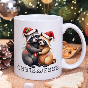 Raccoon Mug, Christmas Coffee Mug, Holiday Mug, Customized Mug, Custom Mug, Custom Gift, Cute Coffee Mug, Gift for Her, Hot Cocoa Mug