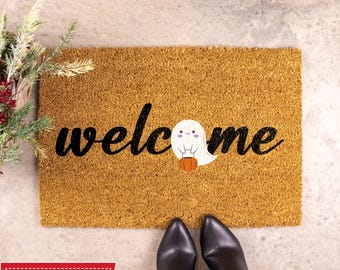 Halloween Welcome Mat, Halloween Doormat, Halloween Outdoor Decor, Ghost Decor, Halloween Ghost, Halloween Home Decor, Fall Decor, Home Gift