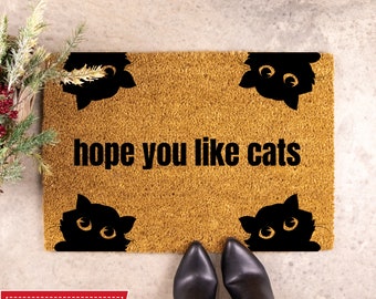 Hope You Like Cats Door Mat, Peeking Cat, Housewarming Gift, Cat Doormat, Cats, Black Cat, Custom Cat Doormat, New Home Gift, New Home Decor