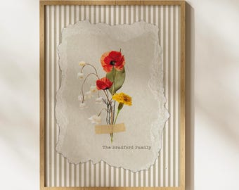 Custom Birth Flower Family Print, Personalized Floral Wall Art, Living Room Decor