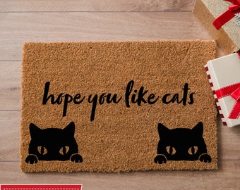 Hope You Like Cats Door Mat, Staring Cat, Home Gifts, Closing Gift, Custom Doormat, Hello Cat, Cat Welcome Mat, Cat Lover Gift, Outdoor Mat