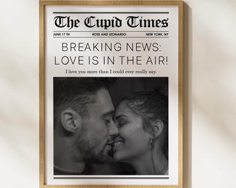 Valentines Day Couple Newspaper Sign, Newspaper Cupid Post, Custom Couple Photo Framed Decor, Valentine's Day, Valentine's Day Gift