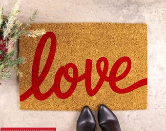 Love Doormat, Coir Doormat, Welcome Mat, Doormat, Outdoor Doormat, Front Door Mat, Porch Decor, Housewarming Gift, Valentine's Day Gift