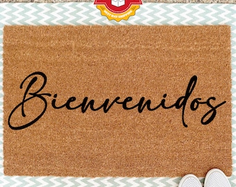 Bienvenidos Doormat, Cursive Script Doormat, New Home Gift, Welcome Mat, Spanish Doormat, Espanol Home Decor, Realtor Gift, Porch Decor