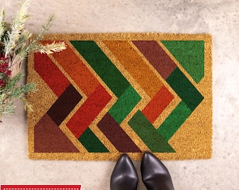 Retro Geometric Coir Doormat, Colorful Entrance Mat