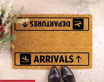 Arrivals And Departures Plane Doormat, Home Doormat, Housewarming Gift, Gift For People Who Love To Travel, Coir Doormat, Outdoor Mat