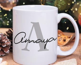 Custom Monogrammed Mug, Holiday Gift, Initial Mug, Customized Name Mug, Birthday Gift, Personalized Gift, Custom Coffee Mug, Xmas Gift