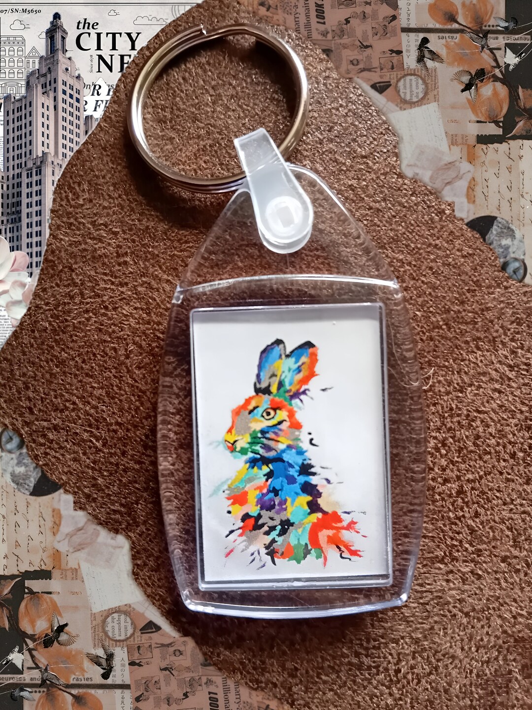 Hand Illustrated Hare Keychain - Cute Rabbit Keyring. Colorful Wildlife ...