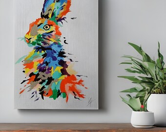 Colorful Hare Wall Art Print - Vibrant Acrylic Painting - Unique Rabbit Lover Gift