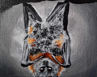 fruit bat & moon acrylic painting print, spooky wildlife poster. Cute Halloween inspired wall art gift for gothic decor lovers