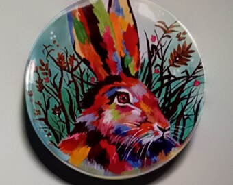 Round Fridge Magnet with Hare in the Meadow design art print