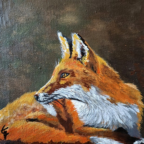 Unique Fox acrylic Painting - Realistic hand painted Wildlife Portrait on canvas for rustic home decor. gift for fox and wild animal lover