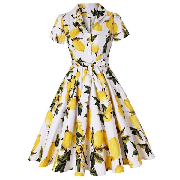 Luxury Elegant Summer Mini Dress Women’s Sleeveless Lemon 50s 60s, scilian, Italian dolce vita shift dress plus size