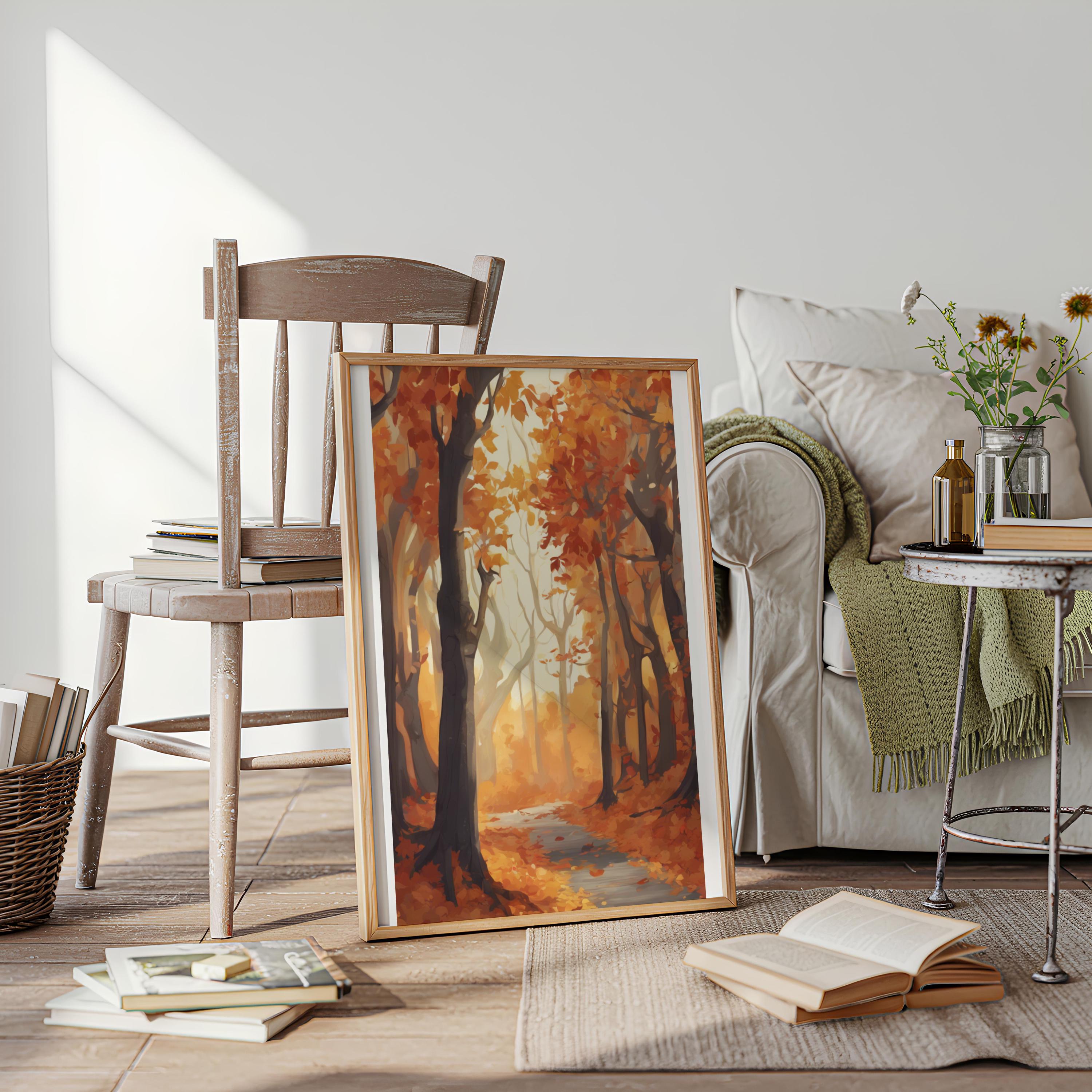 Autumn Forest Path Wall Art, Fall Foliage Landscape Print, Nature ...