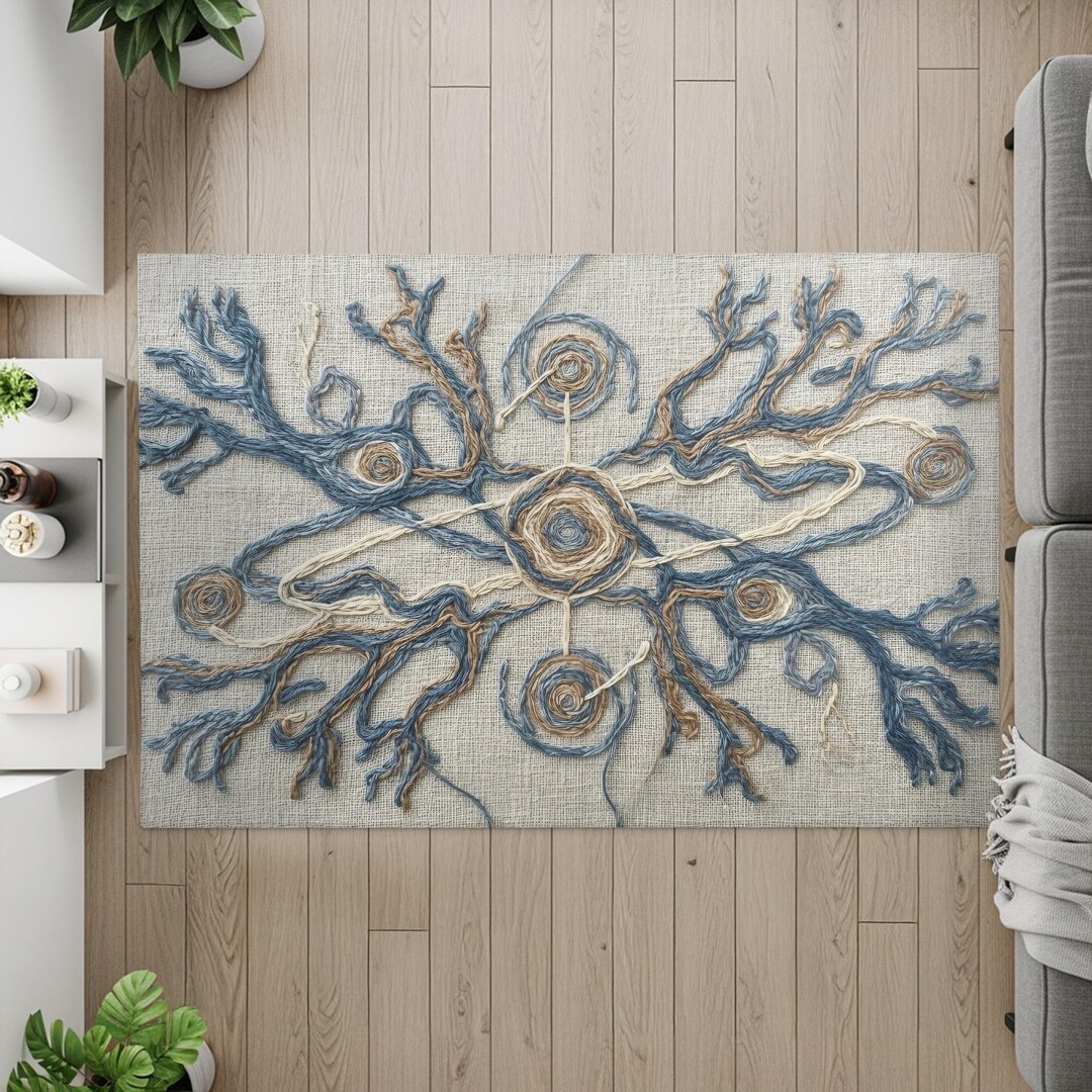Neuron Tuft Rug Abstract Neuron Threadcore Rug – Blue and Beige Modern Design for ...