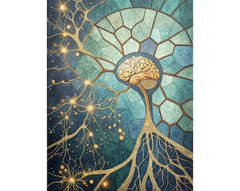 Brain Tree Poster: Neural Network Science Art, Neurology Gift