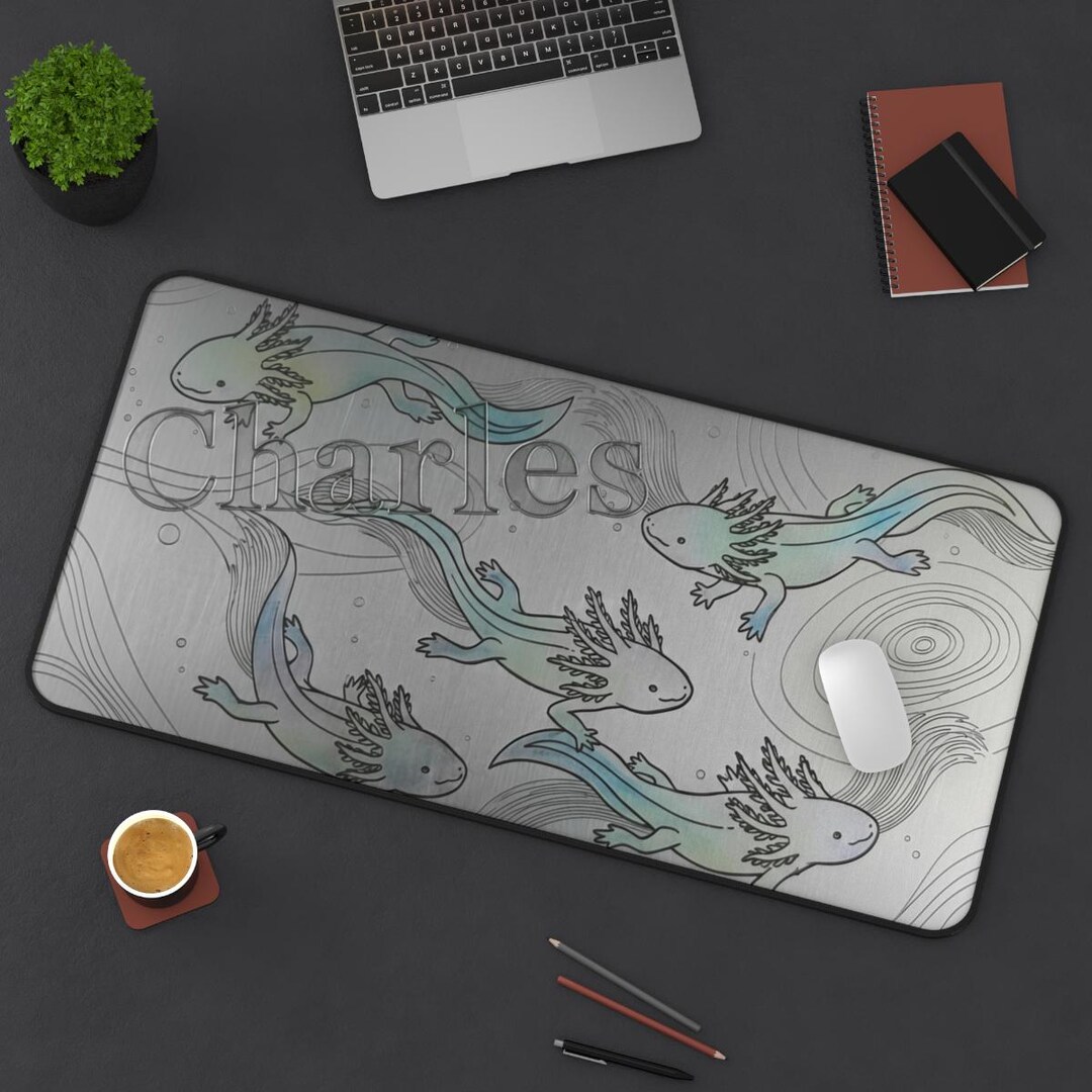 Custom Axolotl Desk Mat, Stained Glass Style, Metallic Engraving ...