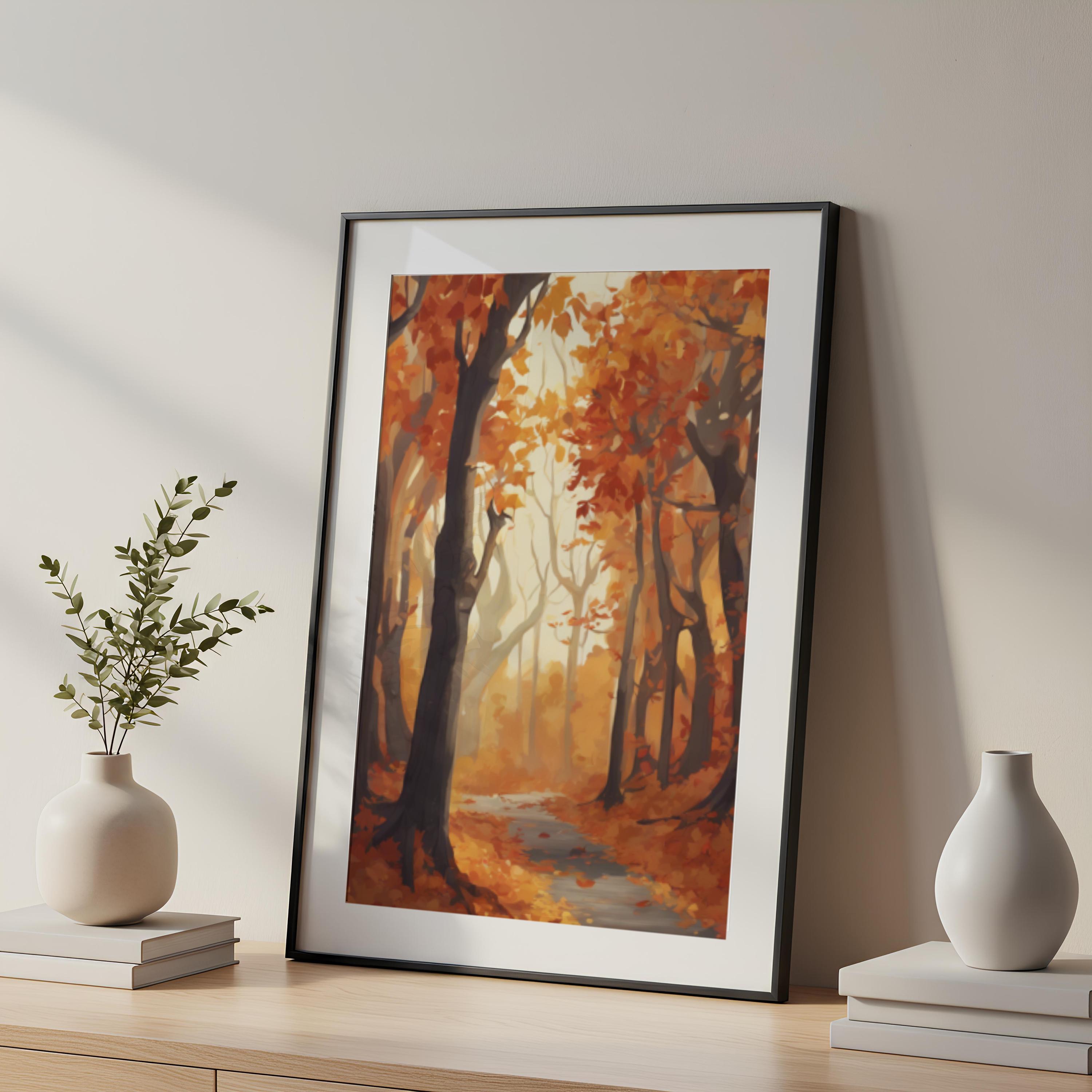 Autumn Forest Path Wall Art, Fall Foliage Landscape Print, Nature ...