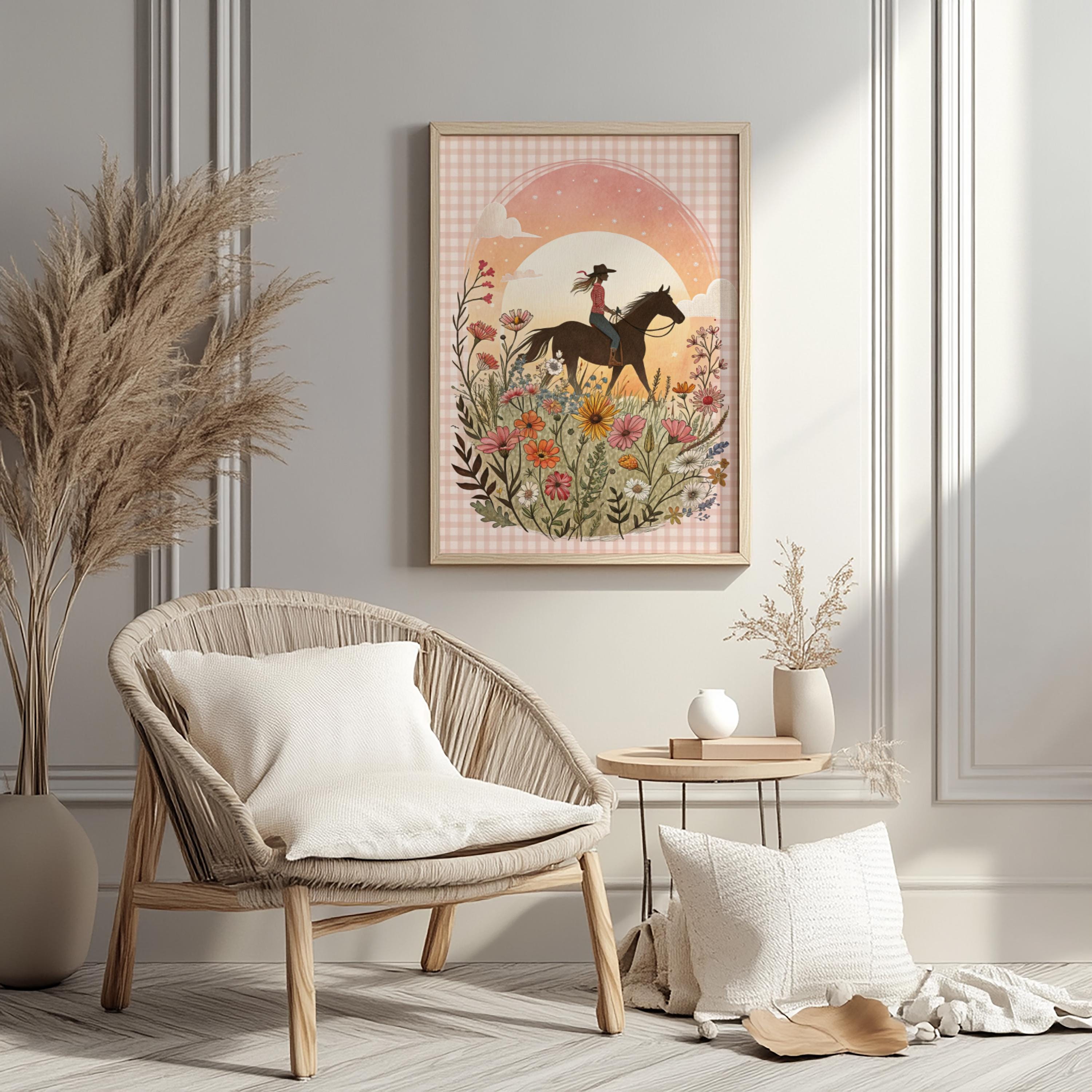 retro cowgirl art prints - set of 3 - digital download... Retro Cowgirl Print: Vintage Western Art, Sunset Prairie Scene - Etsy