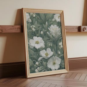 Sage Green Floral Art Print: Botanical Garden Illustration