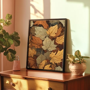 Autumn Leaves Wall Art, Fall Foliage Art Print, Seasonal Home Decor, Nature Inspired Artwork, Leaf Pattern Wall Decor