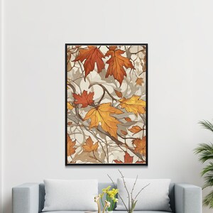 Lámina de hojas otoñales, decoración inspirada en la naturaleza, póster con ilustración de hojas, arte mural de temporada, lámina botánica, decoración otoñal para el hogar.