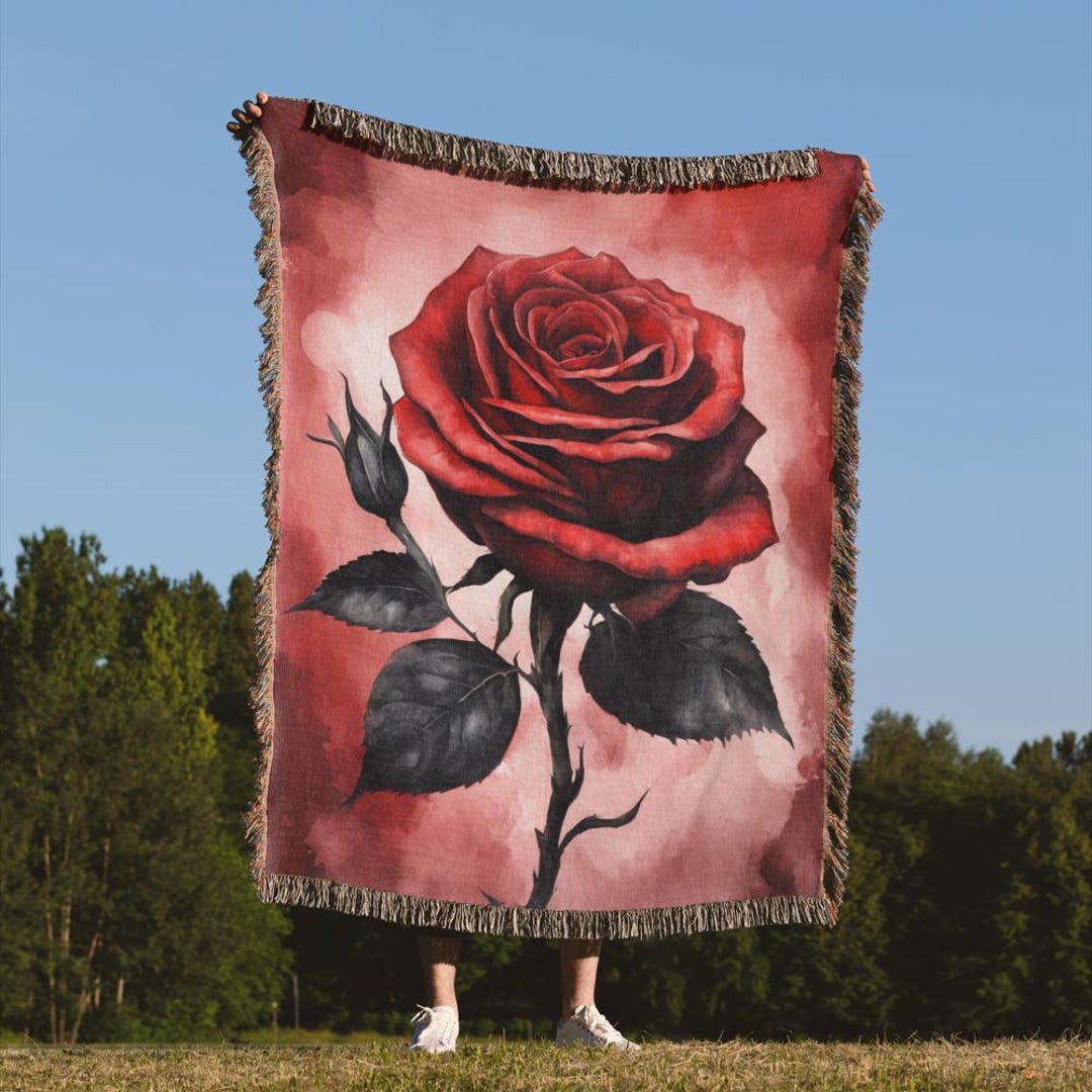 Plush Roses Throw Red Rose Floral Blanket: Woven Cotton Throw With Fringe - Etsy