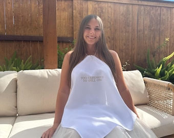 Bride Bib| Wedding Bibs | Too Expensive to Spill On | Bridal Bib with Gold script