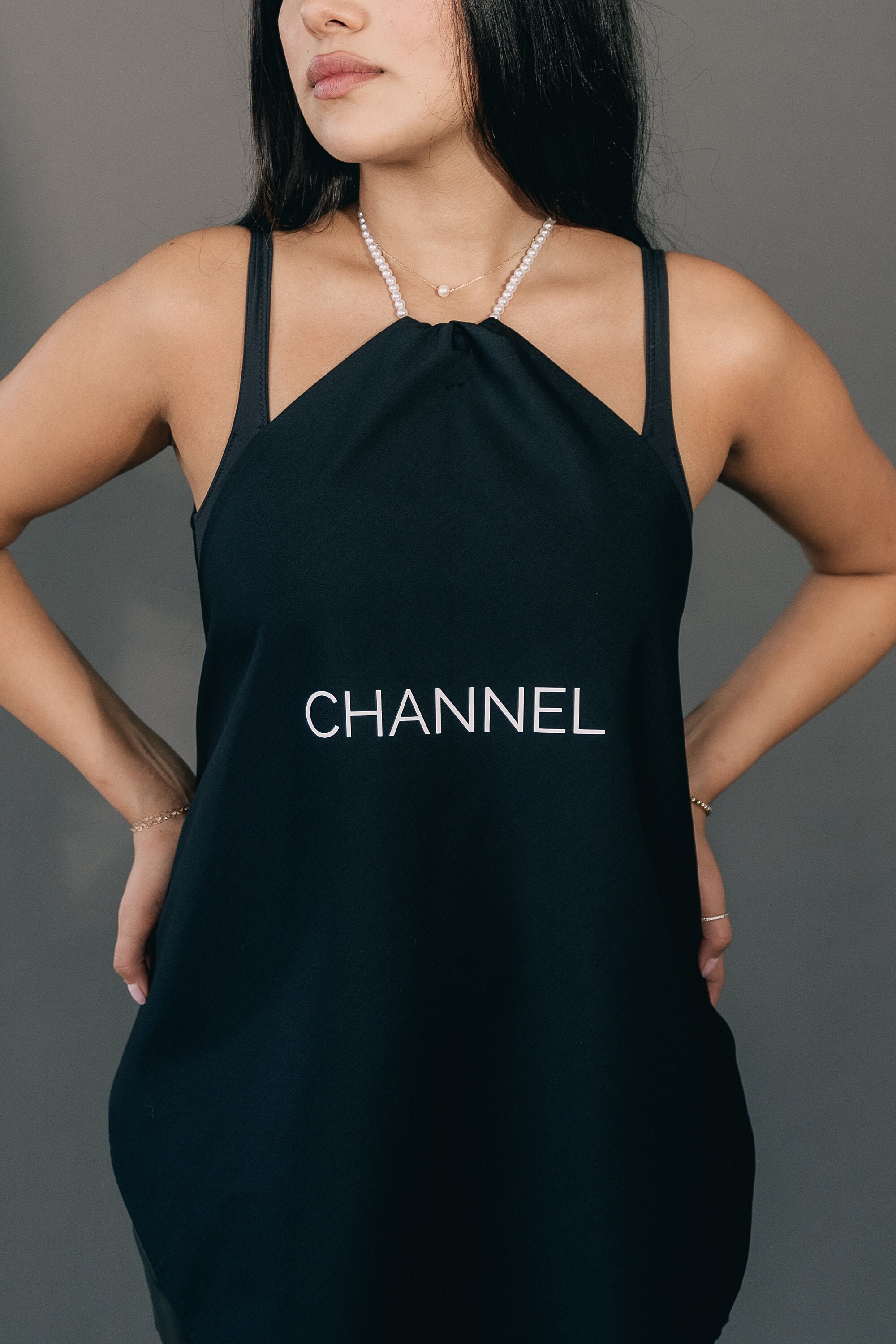 Black Adult Bib | Adult Bib/Napkin | Chanel Inspired Bib | Elegant Bib With Pearl Necklace | Bougie Gift