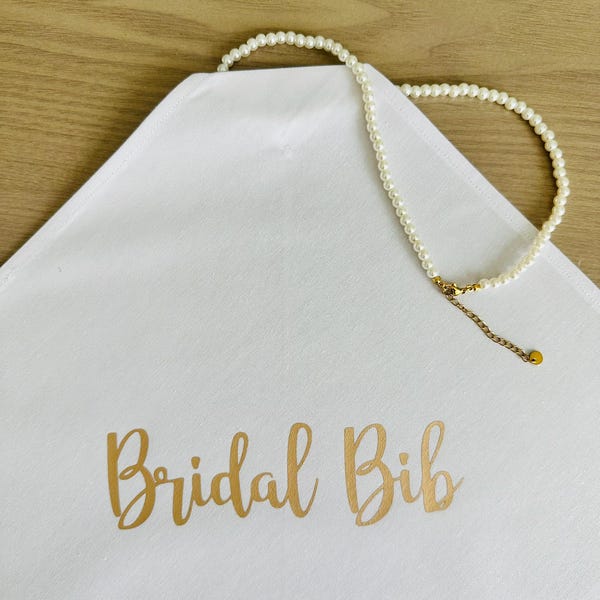 Handmade Bridal Bib with Pearl Necklace: Stain Resistant Wedding Gown Protector