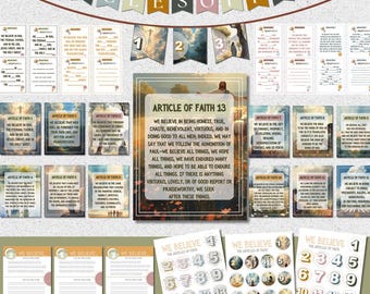 Article of Faith Bundle, Latter-Day Saints, Primary, Artwork, Tracker Sheet, Punchcards, Handwriting Worksheets