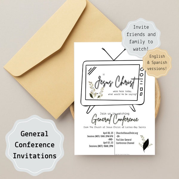 General Conference Invitations - April 2024, Black & White, English or Spanish