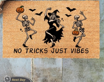 No Tricks Just Vibes Doormat, Fall Door Decor, Funny Halloween