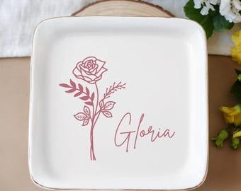 Custom Flower Trinket Dish, Flower Ring Dish, Jewelry Dish, Bridesmaid Gift, Custom Gift, Bride Trinket Dish, Birthday Gift, Custom Name