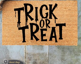 Trick or Treat Doormat, Fall Door Decor, Creepy Gifts, Spooky Season