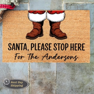 Santa Please Stop Here Custom Doormat, Christmas Home Decor, Santa Decor, Holiday Porch Decor, Custom Doormat, Christmas Mat, Entryway Decor