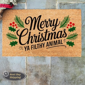 Merry Christmas Ya Filthy Animal Doormat, Christmas Door Mat, Entryway Decor, Christmas Present, Funny Doormat, Christmas Decoration