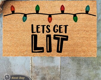 Lets Get Lit XMAS Doormat, Christmas Lights Design Welcome Mat