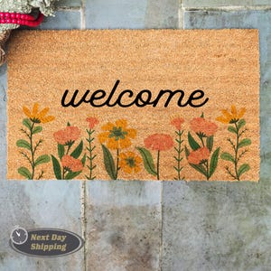 Wildflower Door Mat, Spring Doormat, Porch Decor, Floral Doormat, Coir Doormat, Mothers Day Gifts, Housewarming Gift, Outdoor Mat, Home Gift
