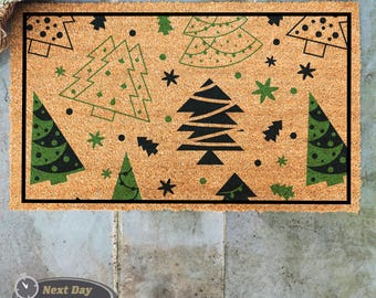Christmas Trees Coir Doormat, Holiday Welcome Mat, Xmas Decor