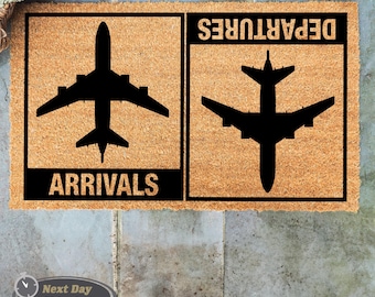 Departures Arrivals Door mat, Airplane Doormat, Pilot Gift, Airport Gift, Reversible Doormat, Welcome Mat, Closing Gift, Pilot Travel Gift
