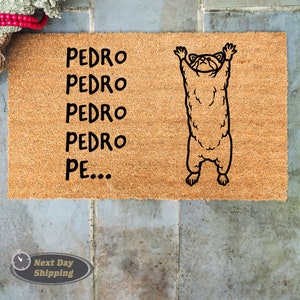 The Dancing Raccoon Door Mat, Pedro Pedro Doormat, Welcome Mat, Cool Gifts, New Home Gift, Closing Gift, Front Door Decor, Housewarming Gift