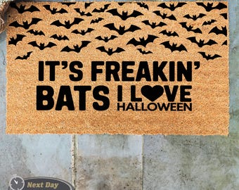 Its Freakin' Bats I Love Halloween Doormat, Bat Doormat, Welcome Mat, Halloween Decor, Front Door Mat, Halloween Gift, Spooky Season