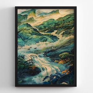 Hokusai Ukiyo-e Japanese Waterfall Wall Art, Japanese Home Decor, Printable Wall Art, Waterfall Wall Art, Housewarming Gift, Japanese Art