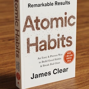 Può includere: Un libro con copertina rigida intitolato "Atomic Habits" di James Clear. Il libro ha una copertina bianca con testo marrone e le parole "Tiny Changes, Remarkable Results". Il libro ha venduto oltre 1 milione di copie.